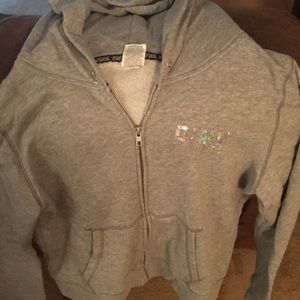 PINK full zip gray jacket size large